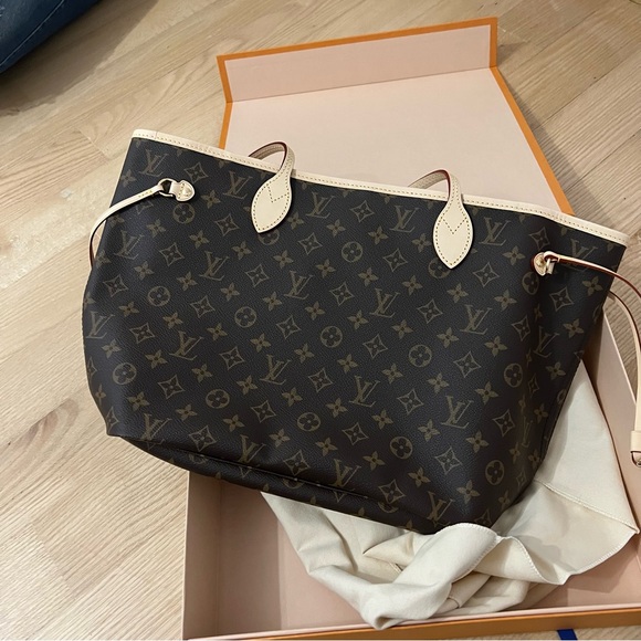 LOUIS VUITTON MONOGRAM NEVERFULL MM PIVOINE SHOULDER BAG TOTE - Picture 7 of 9